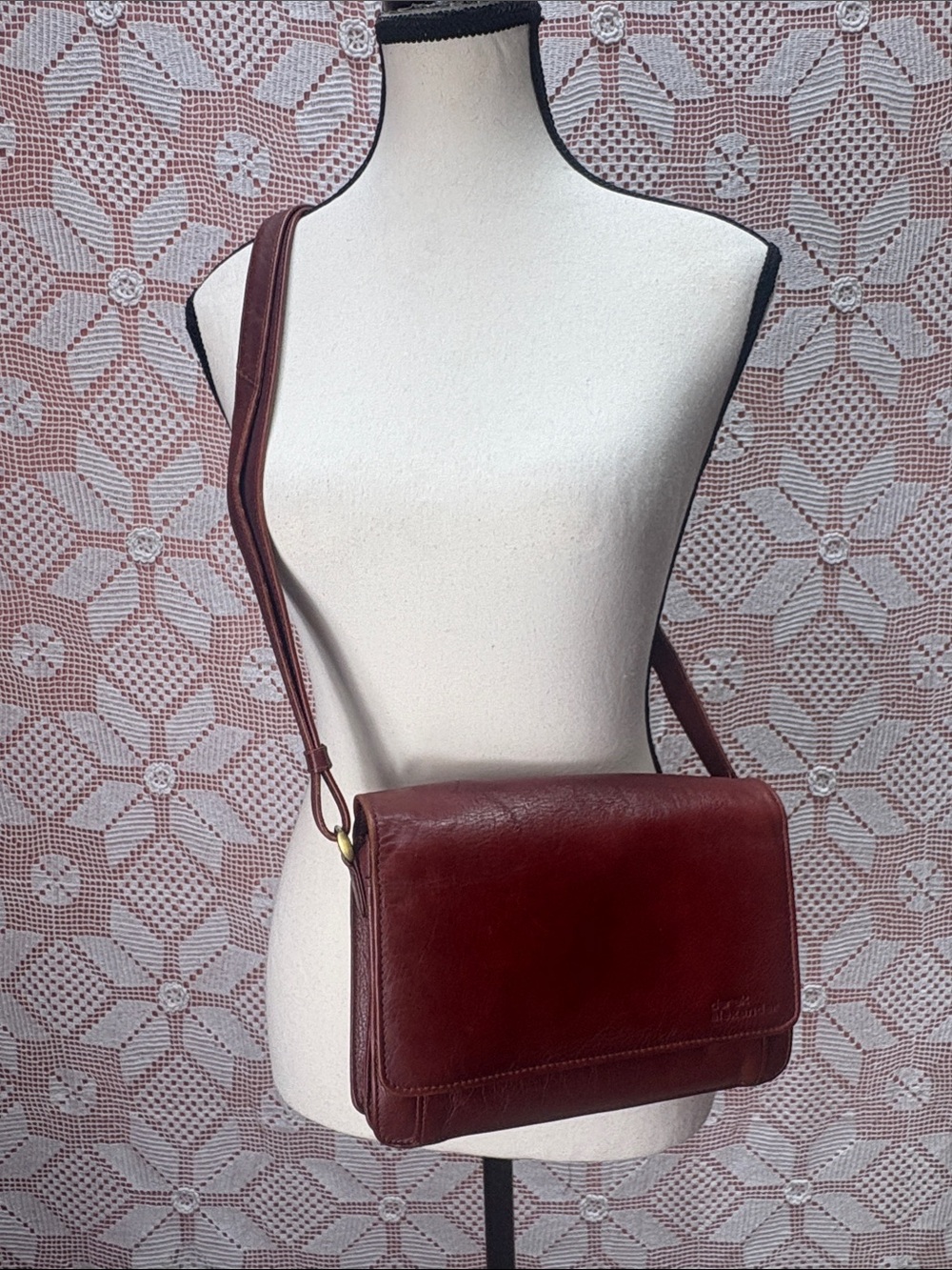 Vintage Derek Alexander Oxblood Leather Organizer Crossbody Bag